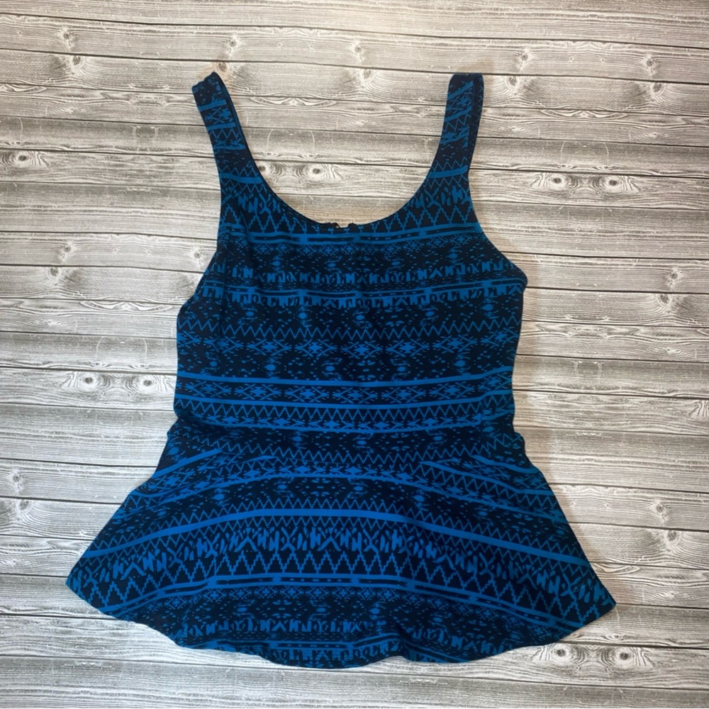 Express Blue Geometric Peplum Zip back Tank Top